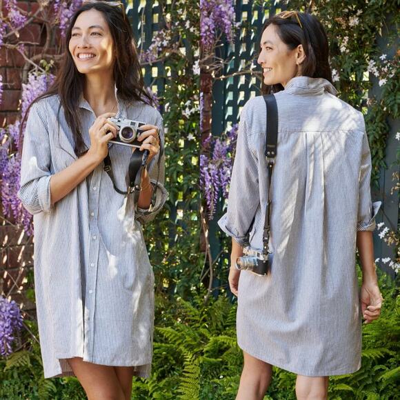 Frank & Eileen Hunter Shirtdress Navy & Stone Stripe Cotton Button-Down Size XS